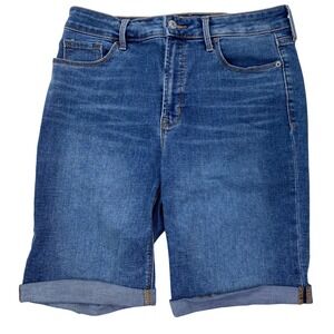 Old Navy Bermuda Shorts Womens 8 Blue High Rise Medium Wash Stretch Denim Rolled
